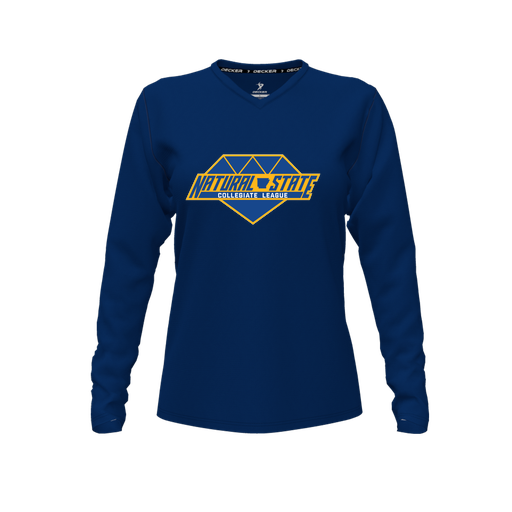 [CUS-DFW-TEES-CMF-VNK-LSL-NVY-FYXS-LOGO2] Comfort T-Shirt (Female Youth XS, Navy, V Neck, Logo 2, Long Sleeve)