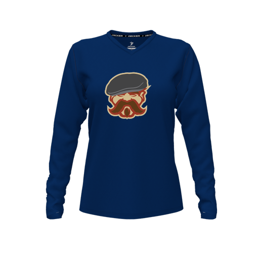 [CUS-DFW-TEES-CMF-VNK-LSL-NVY-FYXS-LOGO3] Comfort T-Shirt (Female Youth XS, Navy, V Neck, Logo 3, Long Sleeve)
