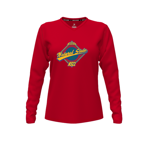 [CUS-DFW-TEES-CMF-VNK-LSL-RED-FYXS-LOGO1] Comfort T-Shirt (Female Youth XS, Red, V Neck, Logo 1, Long Sleeve)