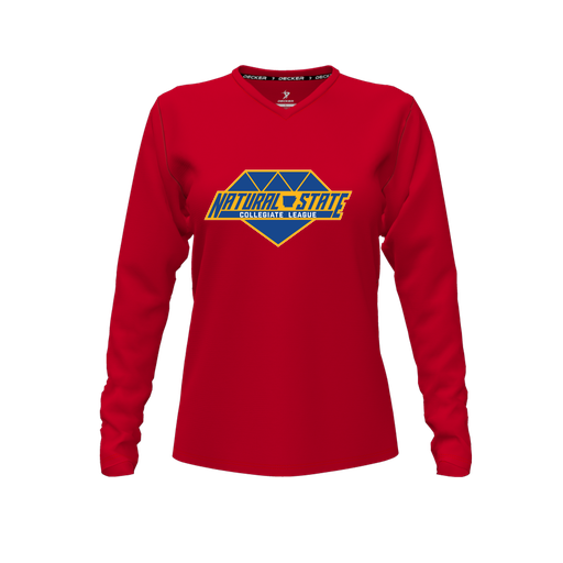 [FTLVCFRD-FYXS-LOGO2] Comfort T-Shirt (Female Youth XS, Red, V Neck, Logo 2, Long Sleeve)