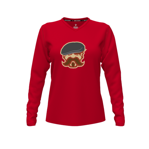 [FTLVCFRD-FYXS-LOGO3] Decker Comfort T-Shirt (Female Youth XS, Red, V Neck, Logo 3, Long Sleeve)