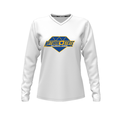 [CUS-DFW-TEES-PER-VNK-LSL-WHT-FYXS-LOGO2] Performance T-Shirt (Female Youth XS, White, V Neck, Logo 2, Long Sleeve)