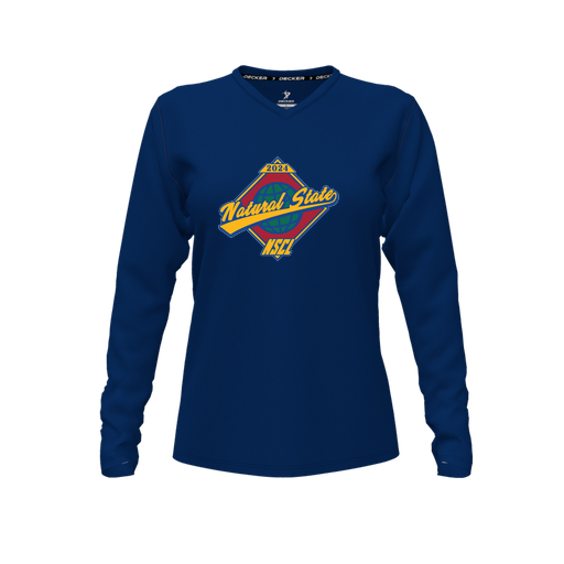 [CUS-DFW-TEES-PER-VNK-LSL-NVY-FYXS-LOGO1] Performance T-Shirt (Female Youth XS, Navy, V Neck, Logo 1, Long Sleeve)