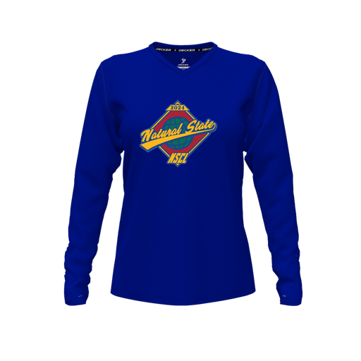 [CUS-DFW-TEES-PER-VNK-LSL-RYL-FYXS-LOGO1] Performance T-Shirt (Female Youth XS, Royal, V Neck, Logo 1, Long Sleeve)
