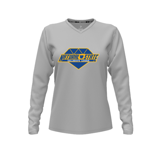 [CUS-DFW-TEES-PER-VNK-LSL-GRY-FYXS-LOGO2] Performance T-Shirt (Female Youth XS, Gray, V Neck, Logo 2, Long Sleeve)