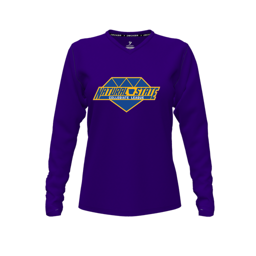 [CUS-DFW-TEES-PER-VNK-LSL-PUR-FYXS-LOGO2] Performance T-Shirt (Female Youth XS, Purple, V Neck, Logo 2, Long Sleeve)