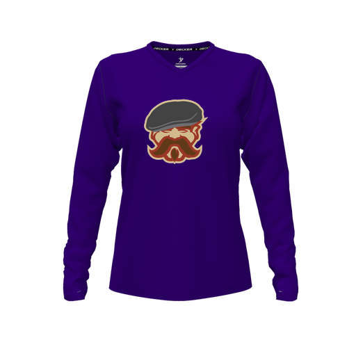 [CUS-DFW-TEES-PER-VNK-LSL-PUR-FYXS-LOGO3] Performance T-Shirt (Female Youth XS, Purple, V Neck, Logo 3, Long Sleeve)